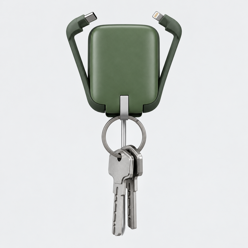 3-In-1 Keychain Portable Power Bank With Multi-Type Built-In Cables Green