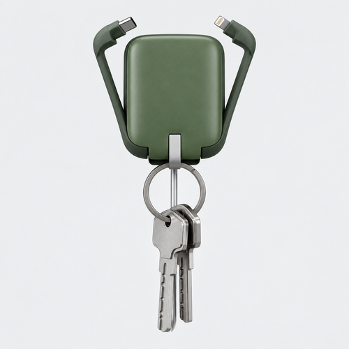 3-In-1 Keychain Portable Power Bank With Multi-Type Built-In Cables Green