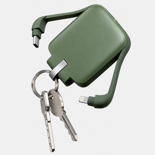 3-In-1 Keychain Portable Power Bank With Multi-Type Built-In Cables Green