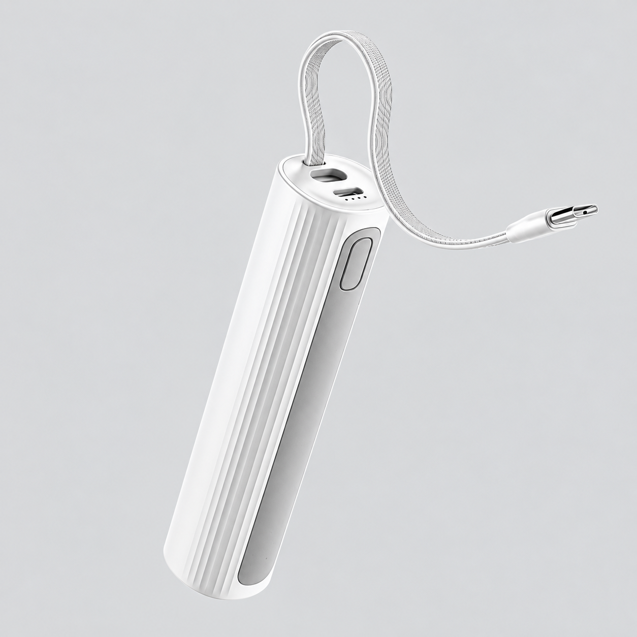 5000Mah 2-In-1 Portable Power Bank With Built-In Usb-C Cable And Led Flashlight White