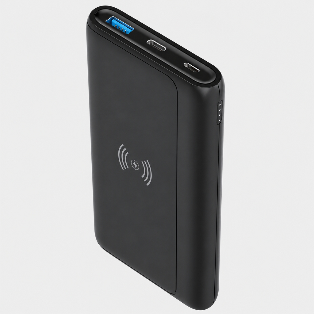 Slim 10000Mah Wireless Portable Power Bank With Multi Output Ports Black