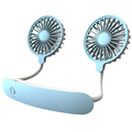 Blue Dual Head Portable Hanging Neck Fan With 3 Speed Wind Settings