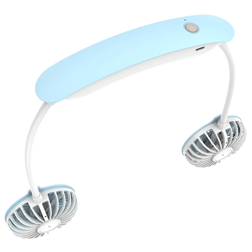 Blue Dual Head Portable Hanging Neck Fan With 3 Speed Wind Settings