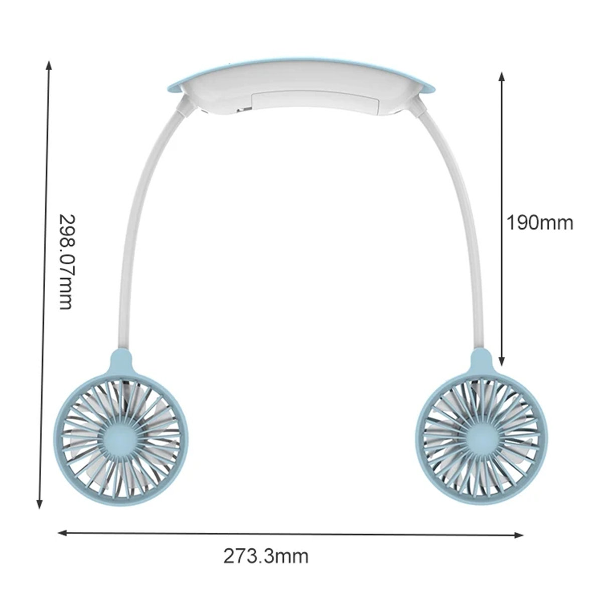 Blue Dual Head Portable Hanging Neck Fan With 3 Speed Wind Settings