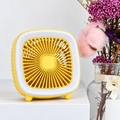 Yellow Usb Rechargeable Mini Desktop Fan With Adjustable Wind And Night Light